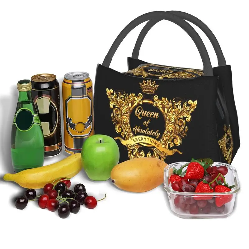 Queen Of Absolutely Everything Gold Baroque Insulated Lunch Bags for School Office Leakproof Cooler Thermal Bento Box Women