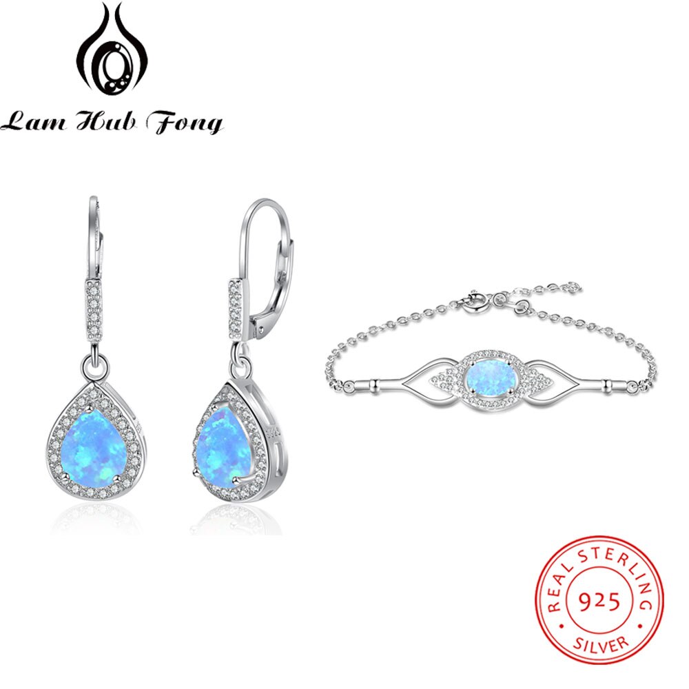 Conjuntos de jóias para As Mulheres 925 Sterling Silver Blue Square Opal Colar Pulseira Cúbicos de Zircônia Conjuntos de Jóias de Casamento (Hub Lam fong): B-E