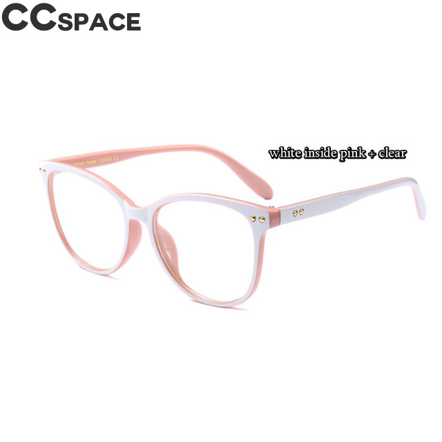 45563 Rivet Round Cat Eye Glasses Frames Square Men Women CCSPACE Brand Optical Eyewear Computer Glasses: C5 white pink