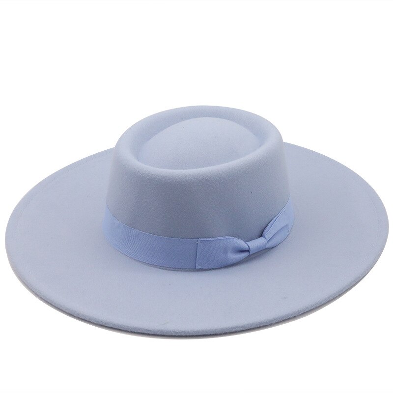 Vrouwen Herfst Winter Hoeden Solid Panama Brede Rand Boog-Knoop Vilten Hoeden Mannen Caps Formele Britse Vintage Klassieke Zwart fedora Hoeden: blue