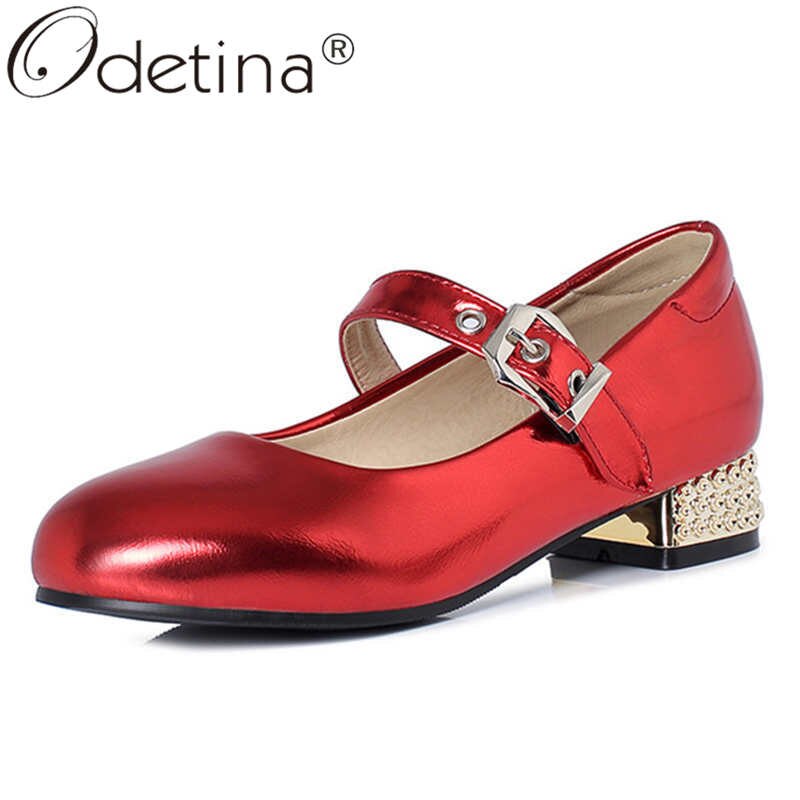 Odetina Vrouwen Mode Blok Chunky Hak Antislip Casual Schoenen Dames Vintage Gesp Ronde Neus Beknopte Mary janes Schoenen