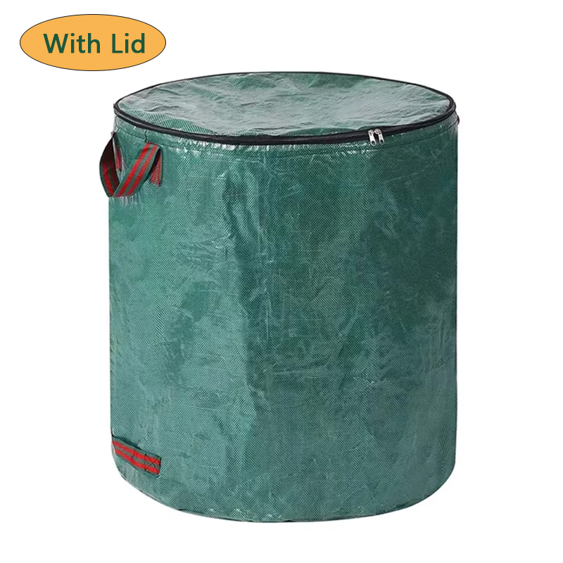 Herbruikbare tuinafvalzakken Bladopbergzakken Tuinprullenbak Container Verzamel terrasbladeren Zware tuinafvalzak met deksel: Light Grey / 9L