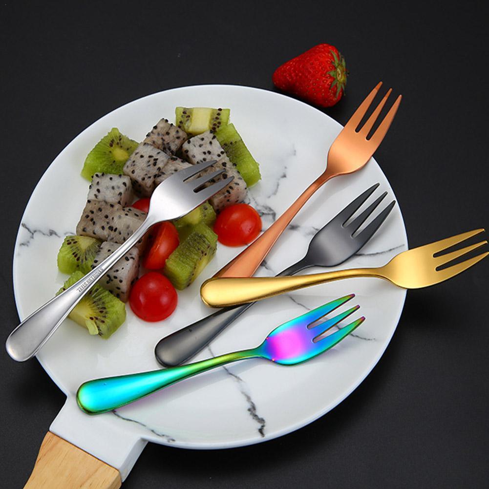 1 pz in acciaio inox coreano arcobaleno torta forchetta frutta cena forchetta insalata stoviglie forchetta dolce oro per attrezzo da cucina festa in Hotel