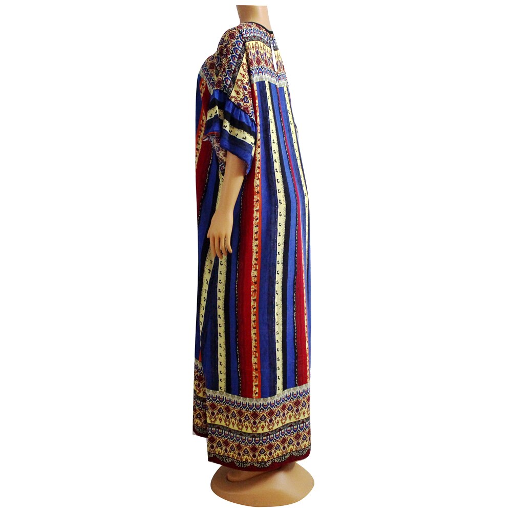 Vestidos africanos de algodón de estilo étnico para mujer, ropa e informal con estampado a rayas, Media manga acampanada, novedad de invierno de