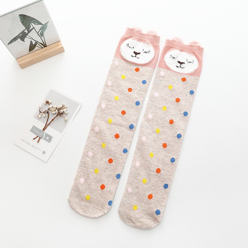 Babysokjes katoenen meisjeskousen driedimensionale cartoon kousen kniekousen lente en herfst baby halfhoge laarzen \n sokken: Kleur oorsprong beer