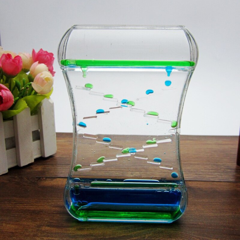 Dynamic Liquid Hour-glass Decompression Toy with 2 Color Flowing Oil Ornament for Killing Time Stress Relief GHS99: Blue Green