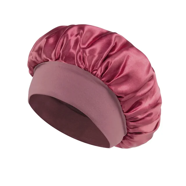 Women Satin Bonnet Hair Bonnet for Sleeping Hair Care Silk Bonnets Solid Wide-brimmed Sleeping Hat with Elastic Soft Band: Red