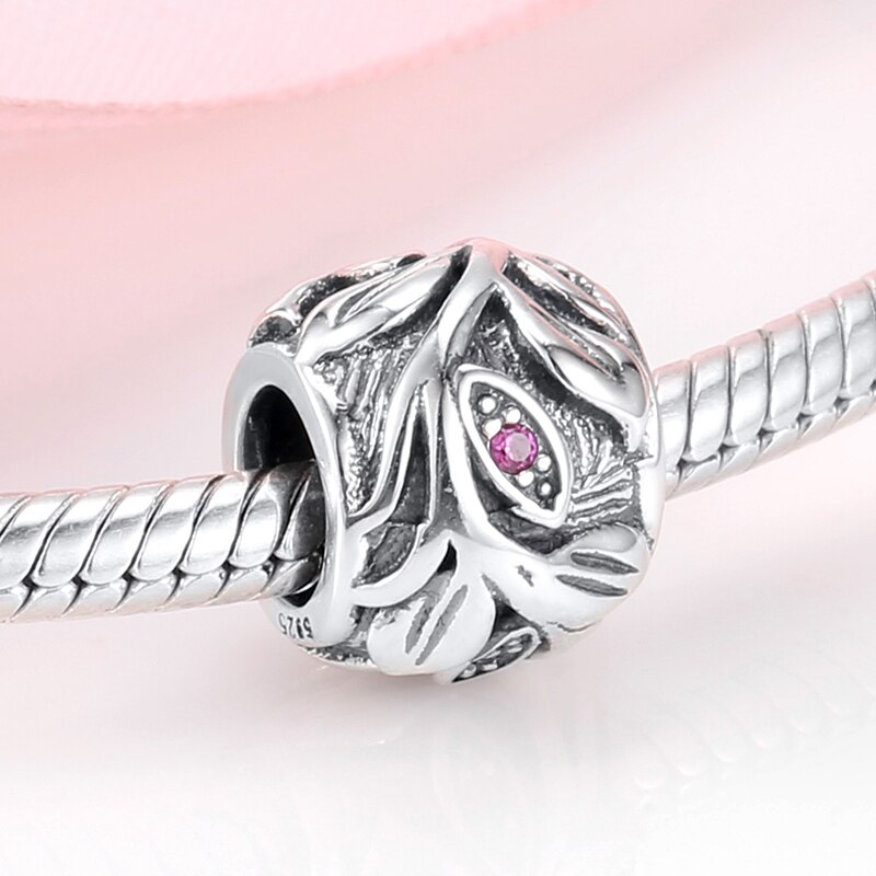 Pink Zircon Garden Flowers 925 Sterling Silver Charm for Women Original Charm Bracelet Jewelry Making: PC0442