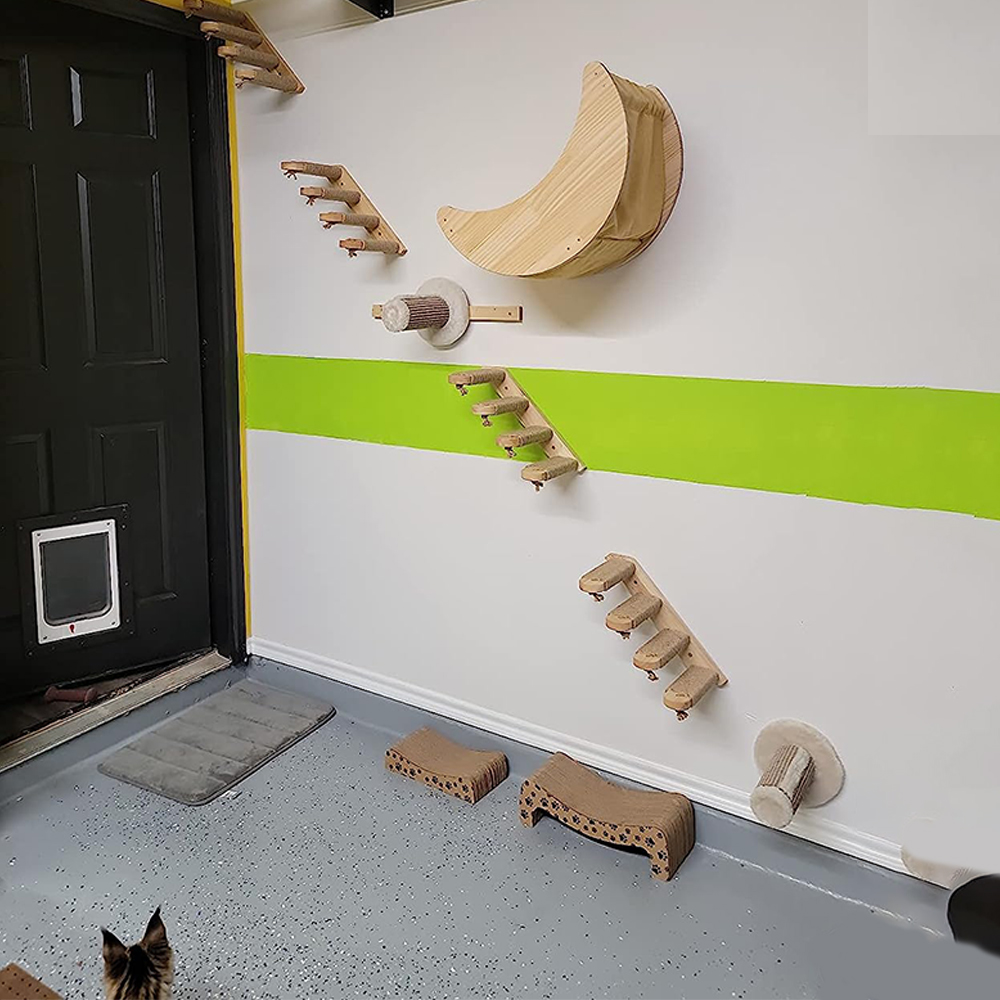 Letti per amaca lunare montati a parete per gatti mensola per arrampicata gradini in legno massello trespolo ponti tiragraffi mobili per gatti
