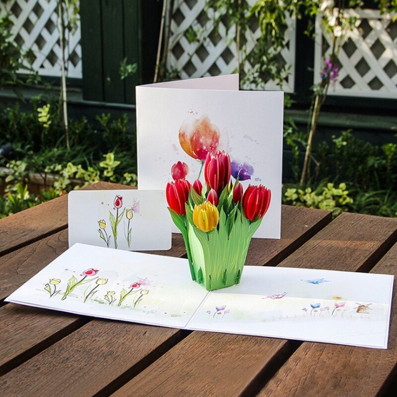 3D Pop Up tulipes fleurs carte de voeux noël anniversaire nouvel an Invitation