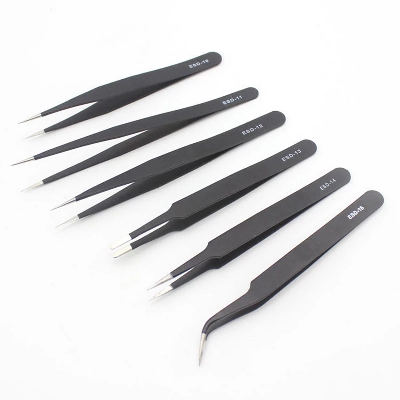 10Pcs ESD Stainless Tweezers Tool Set High Precision Tip Curved Straight Antistatic Tweezer Nipper Repair Tool