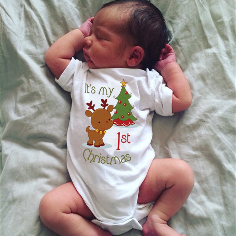 Baumwolle Hirsch Mein 1st Weihnachten Neugeborenen Baby Junge Mädchen Ein Stück Bodysuit Gesamt Outfit Kleidung DS19