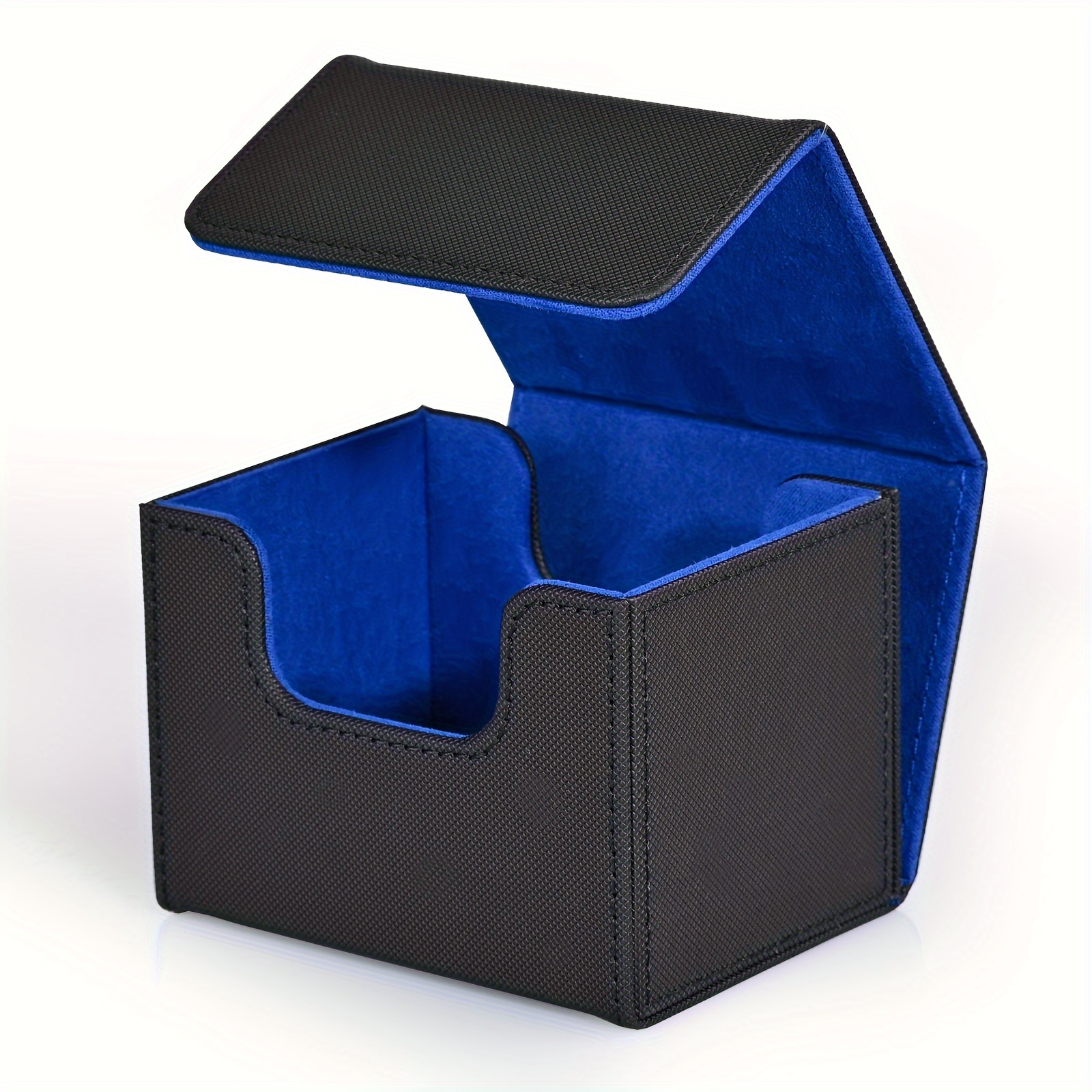 Card Deck Box , Card Storage Box Fits 100 single Sleeved Cards, PU Leather Strong Magnet Card Deck Case for TCG Cards: DEEP BLUE