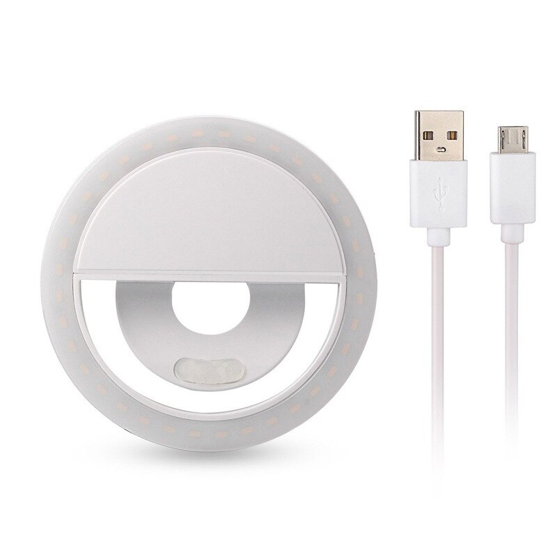 Anneau lumineux LED avec 36 lampes, recharge USB, pour Iphone, Samsung, LG, éclairage d'appoint pour tous les smartphones: WHITE