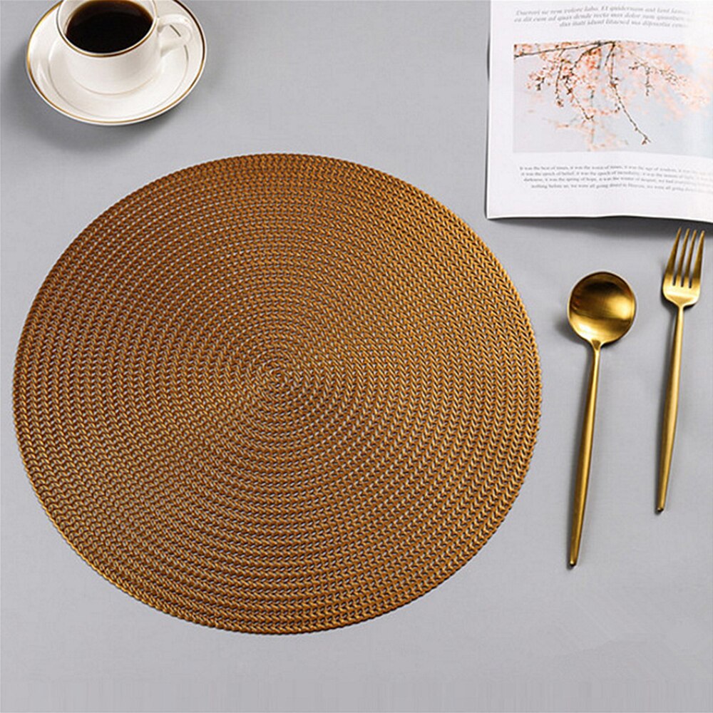 Mantel redondo de estilo nórdico de 38cm, Mantel Individual occidental de PVC, resistente al calor, antideslizante, con aislamiento, para mesa de restaurante y cena: Copper