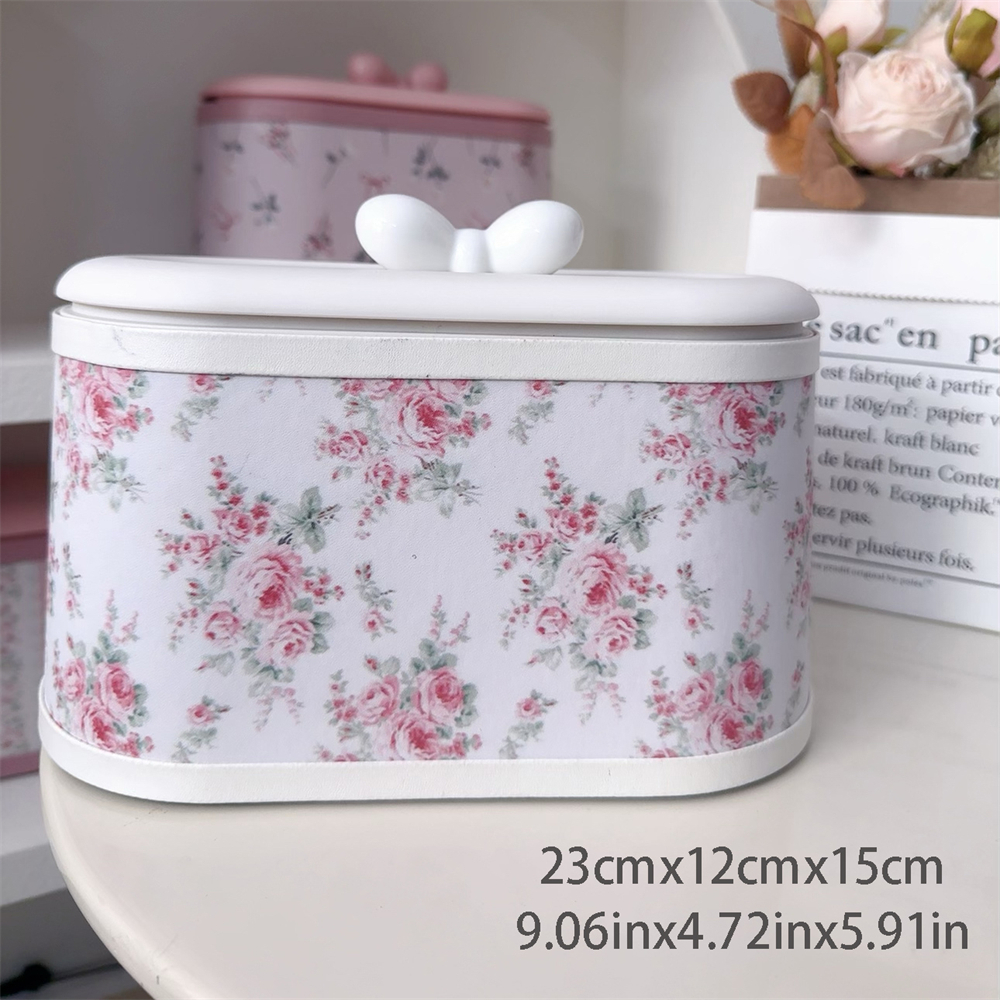 High-Rise Storage Bucket With Lid Home Dressing Table Desktop Storage Bucket Office Desk Press-type Printed Cute Storage Box: green