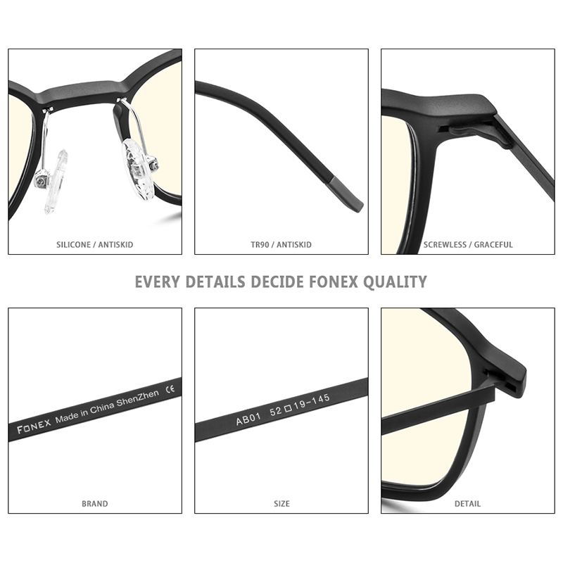 FONEX TR90 Anti Blue Light Glasses Men Reading Goggles Protection Eyeglasses Gaming Computer Glasses for Women AB01