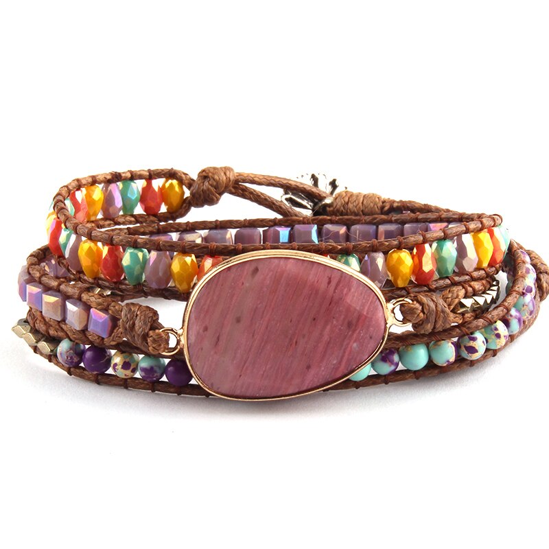 RH perlé brassard vert/violet pierres naturelles charme 3 brins en cuir Bracelets d'enveloppement directe: VIOLET