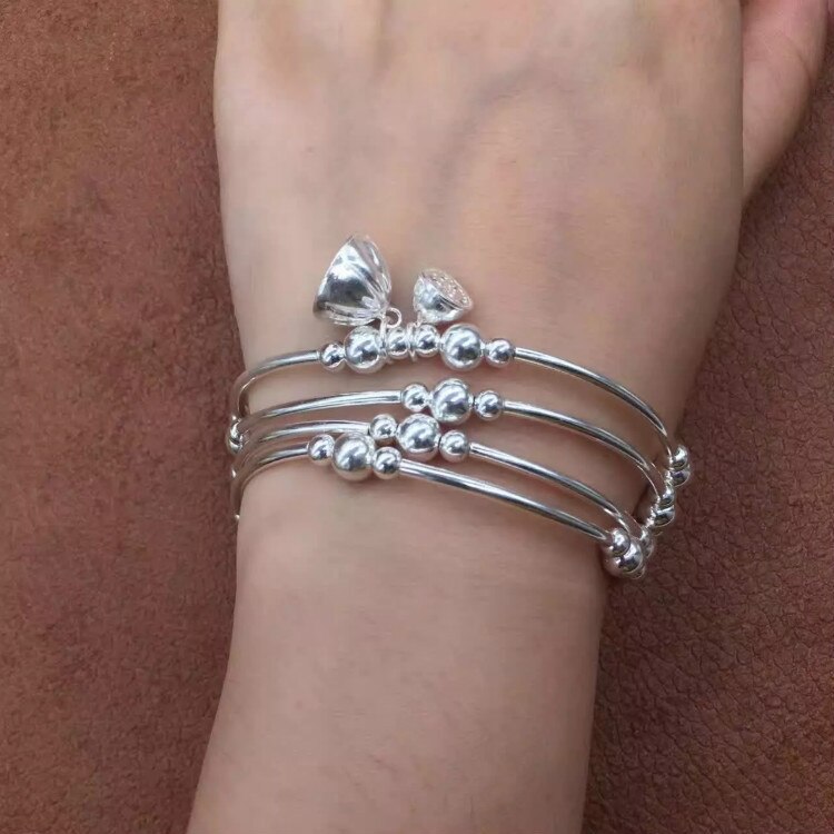 Håndlavet 925 sølvperler armbånd sterling perler kvinder wrap armbånd 4 cirkler sølv lotus charm perle armbånd