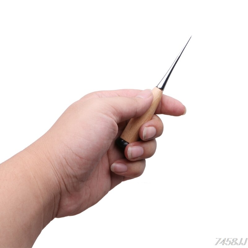 1PC Leather Craft Awl Tool Hole Maker Wooden Handle Steel Needle Sewing Stitching Punching Overstitch for Canvas Leather Tools