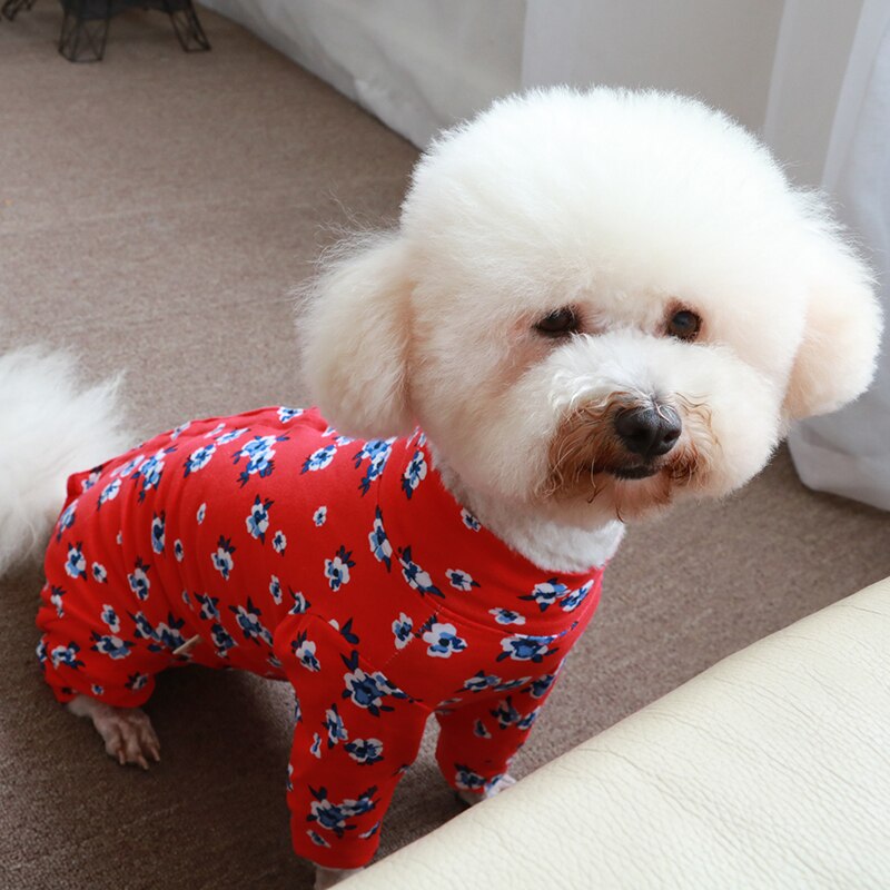 Pet hund jumpsuit tynd trykt overalls bomuld til små hunde beskytte mave stretchy pyjamas hvalp tøj chihuahua puddel