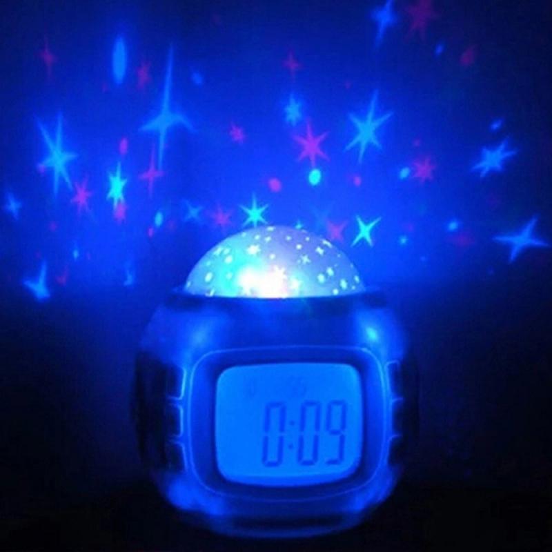 Bedroom Kids Music LED Starry Sky Night Digital Glowing Alarm Clock Temperature Display Electronic Clock Kid Baby Christmas