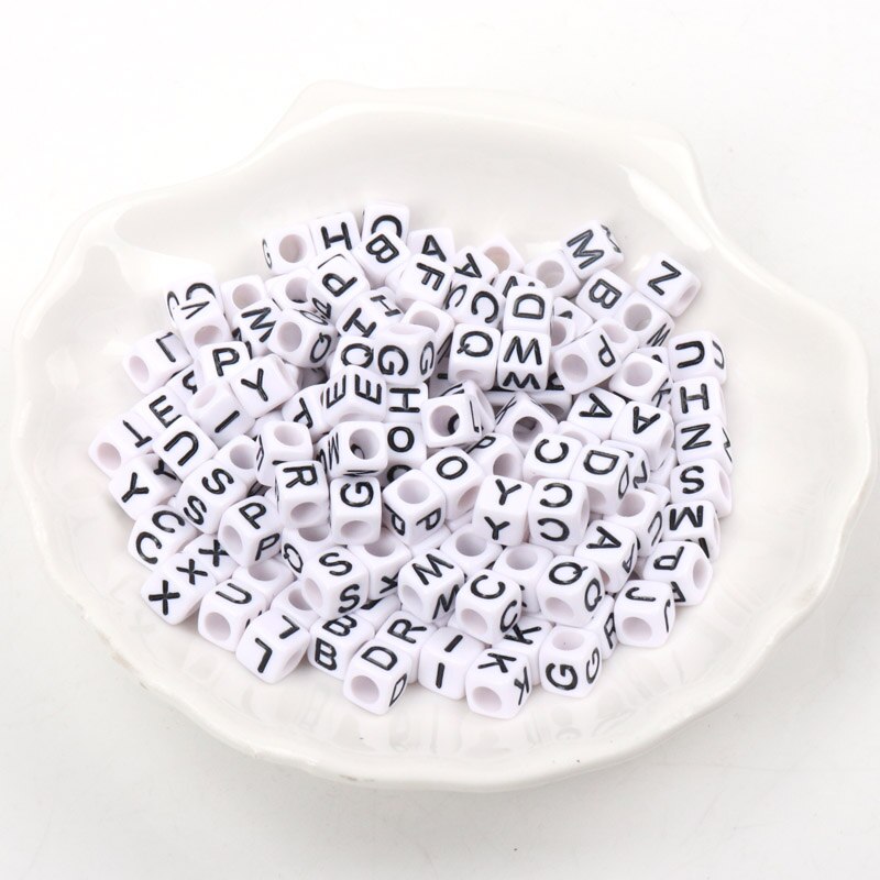 , cubo de alfabeto con letras blancas y negras, cuentas sueltas con letras acrílicas, apto para fabricación de joyas, 6mm, 100 Uds.