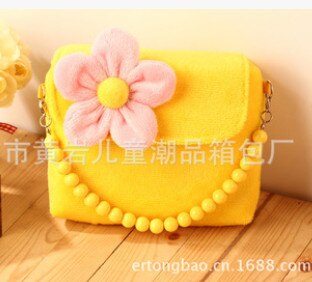 Kids Girls Princess Velvet Flower Messenger Crossbody Bag Lovely Party Handbag Wallet Cute Purse Shoulder Bags: Yellow