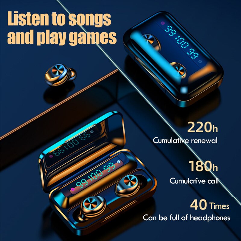 5.0 draadloze tws bluetooth oordopjes koptelefoon met microfoon 9d hifi oordopjes waterdichte sportheadsets 2200 mah oplaadbox