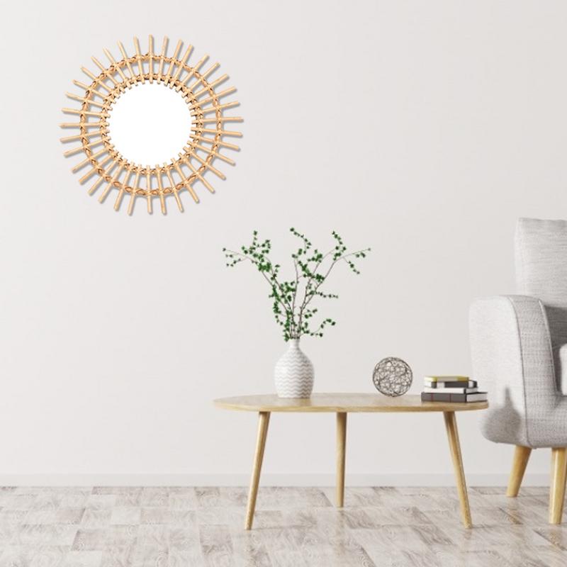 Miroir mural rond en macramé de style bohème, avec cordon en coton, fait à la main, décoration pour la maison