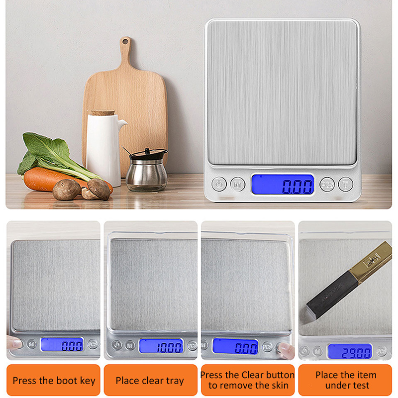 500g/0,01g 3kg/0,1g Elektronische Waage Edelstahl Lebensmittel Waage LCD Display Mini Digitale schmuck Wiegen Küche Waagen Balance