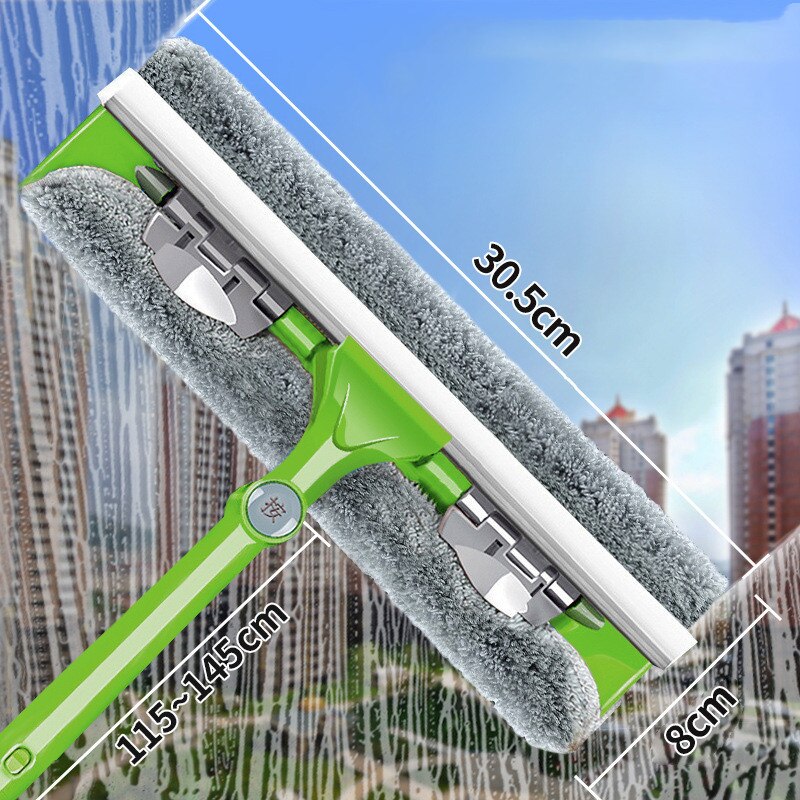 Glas Reinigung Werkzeug doppelseitige Teleskop Stange Fenster Reiniger Mopp Rakel Wischer Lange Griff Rotierenden Kopf Pinsel: Grün Plus Größe