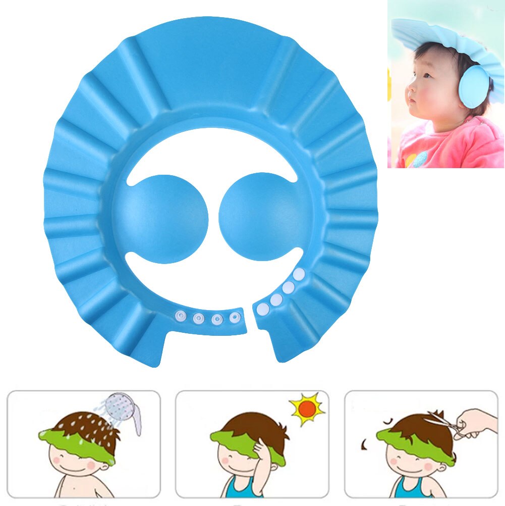 Justerbar praktisk baby barn øreshampoo bad brusebad hat hat vask hår øre skjold baby bad cap badeværelset tilbehør: Blå