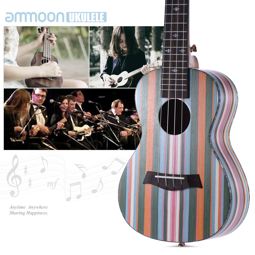 Ukelele Soprano acústico ammoon de 24 ", 18 trastes de madera, cuello Okoume, diapasón de palisandro,