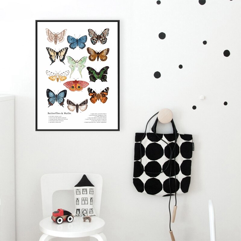 Vlinders En Motten Canvas Art Prints Insect Natuur Muur Foto Educatief Poster Kleuterschool Decor Poster Kraftpapier