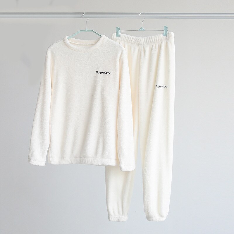 DA Homewear-Pijama de maternidad, Conjunto de pijama de enfermería, Conjunto de pijama polar de invierno para mujer, ropa de dormir femenina de terciopelo, ropa de casa: Style1 White set / S