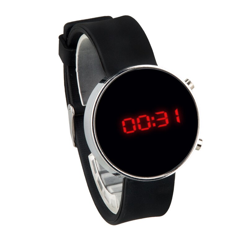 ¡Novedad de ! Reloj Digital LED electrónico Unisex con estilo para hombres y mujeres, reloj redondo rosa oro plata, zegarek damski: Black Silver