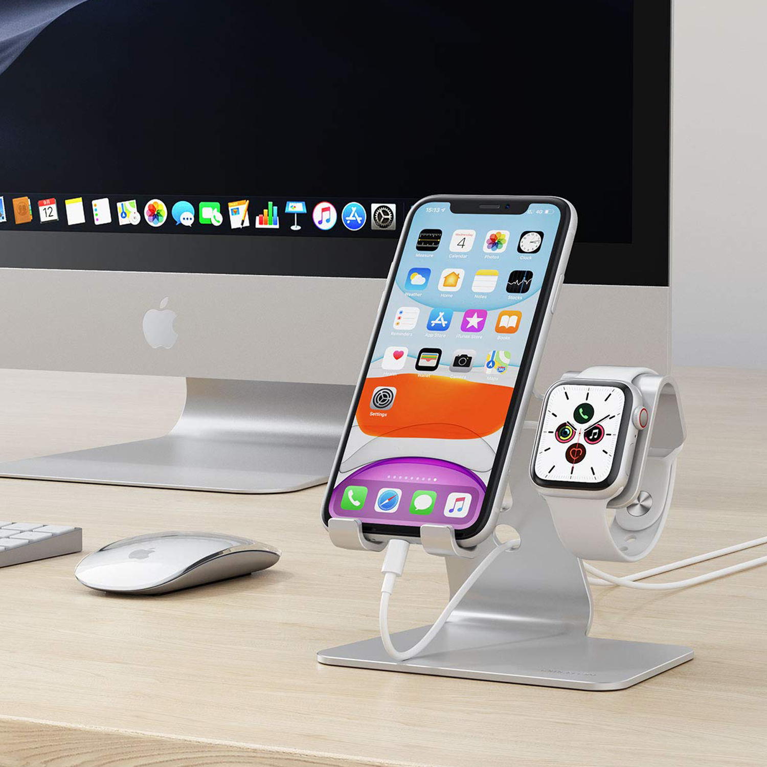 Stativ för apple watch  - 2 in 1 universellt skrivbordsställ för iphone 15 14 13 12 11 alla serier och apple watch-serien