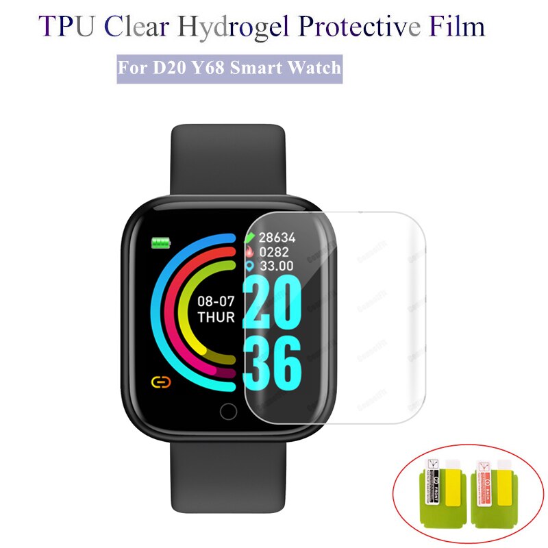 1/2Pcs Tpu Clear Hydrogel Beschermende Film Voor D20 Y68 Sport Smart Horloge Ultra-Dunne Protector Film full Screen Protector Cover