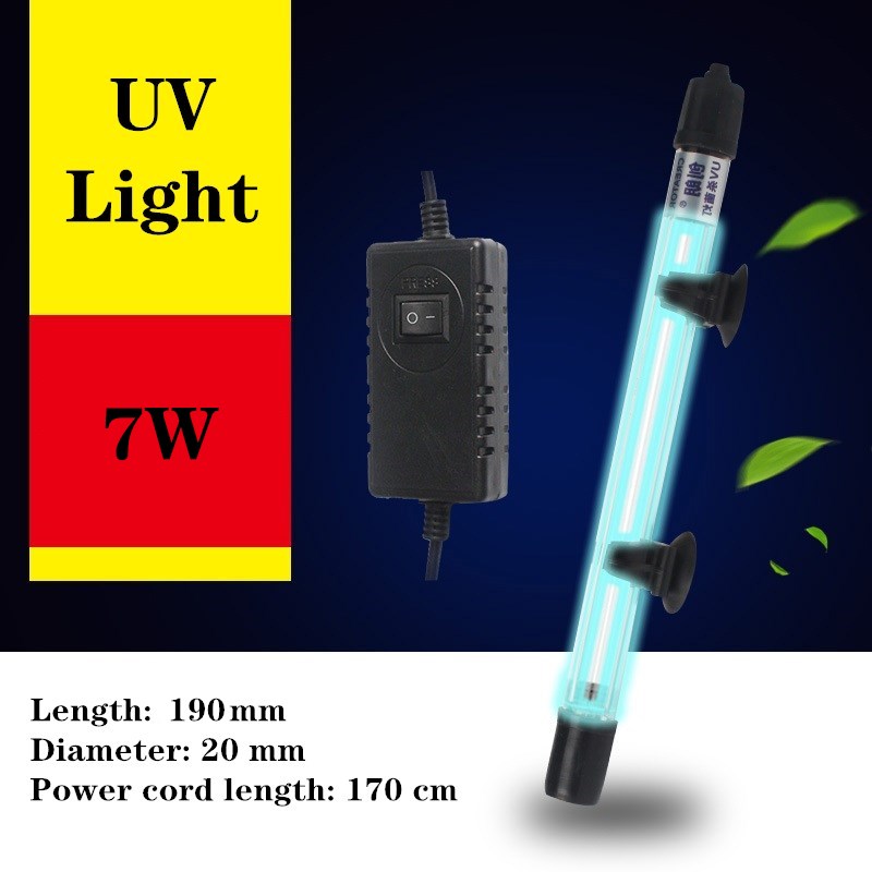 Lámpara esterilizadora UV sumergible para acuario, filtro de luz ultravioleta impermeable, floración de algas, luz limpia para pecera, estanque, Coral: 7W