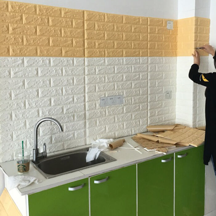 1PCS 60X60cm Steen Baksteen Patroon 3D Wit Geweven PE Schuim Behang zelfklevende Home Kamer keuken PE Foam Wall Paper Stickers