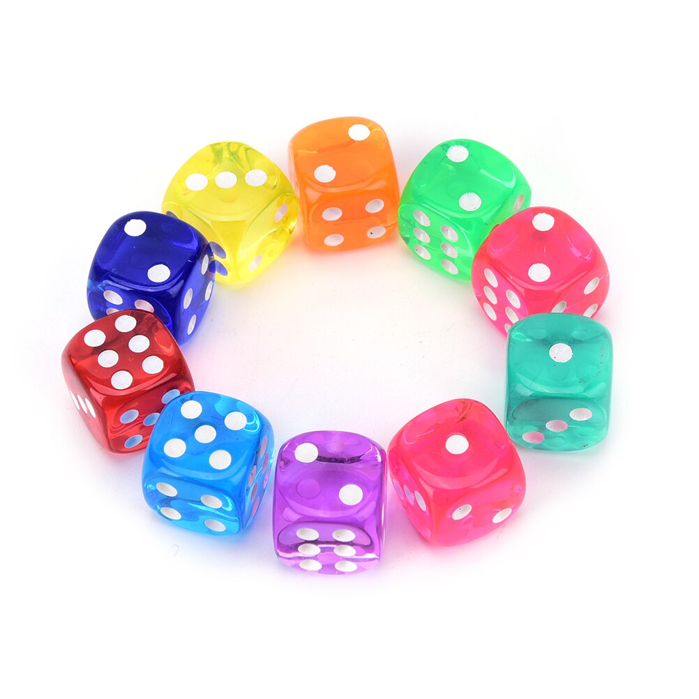 10 Pcs 14mm Transparent Solid Dice Glitter effect in 12mm square corners Plastic cube d6 Gambling Dice
