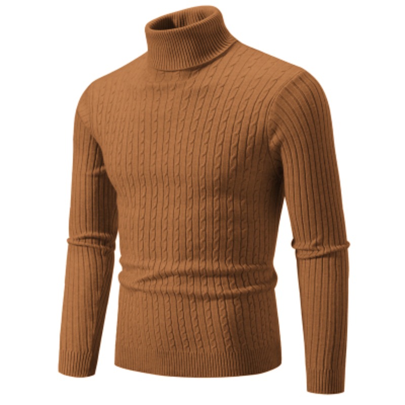 Herregenser med høy hals ensfarget pullover strikket varm avslappet polokrage joggetøy ull herre vinter utendørs topper: Xxxs / Champagne