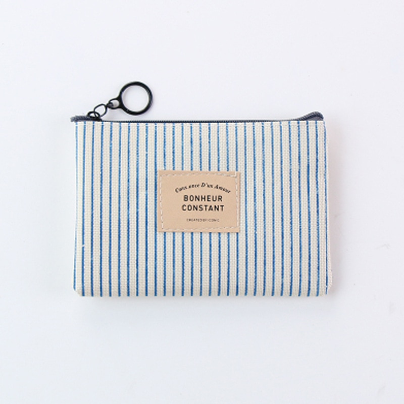 Semplice A Righe A Scacchi Make Up Bag Ragazzi Delle Ragazze Studente di Grande Capienza della Tela di Canapa Cassa di Matita Bagagli Zip di Trucco Sacchetti Cosmetici: Stripe Blue Purse