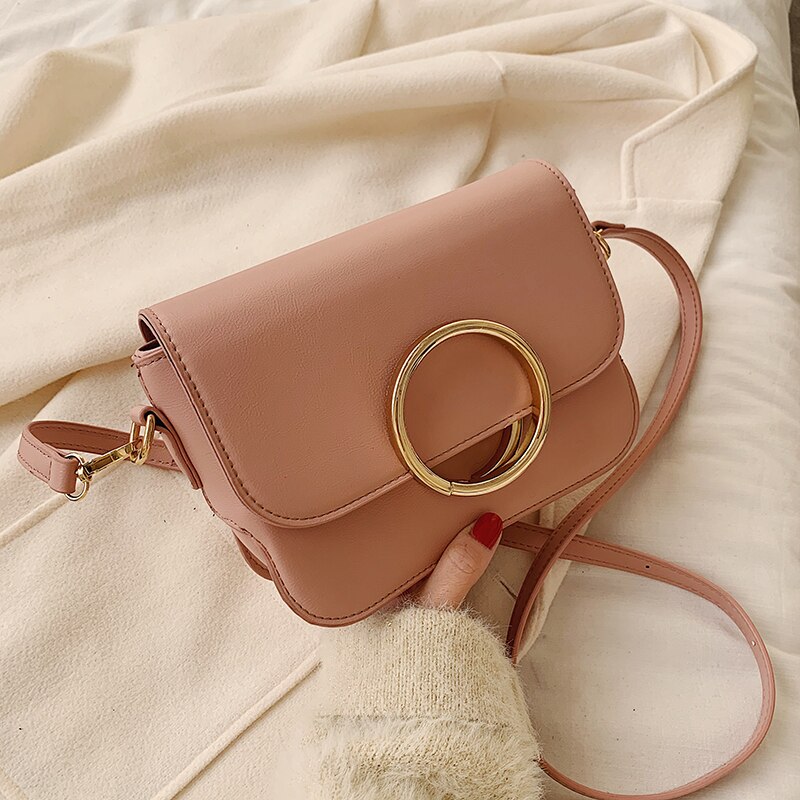 Couleur unie carré sac à bandoulière nouvelle en cuir PU femmes sac à main de créateur mignon dame épaule sac de messager: Rose
