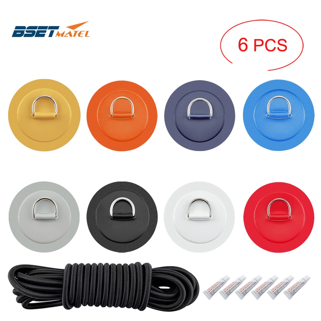 6 stuks/partij surfplank, dinghy, boot, pvc-patch met roestvrijstalen d-ring, dekbevestiging, sup ronde ringpad, 5m elastische bungee-touwset