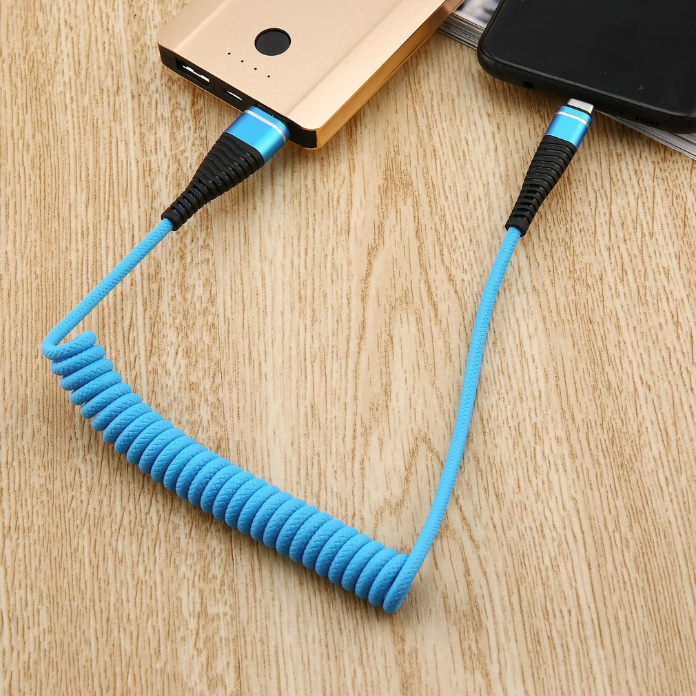 spiral type-c hann skjøteledning datasync lader metalltråd ladekabel usb-c type c kabel strukket spiralfjær til samsung