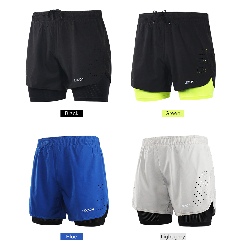Lixada Mannen 2-In-1 Running Shorts Sneldrogende Ademend Actieve Training Oefening Joggen Fietsen Shorts Met langer Liner