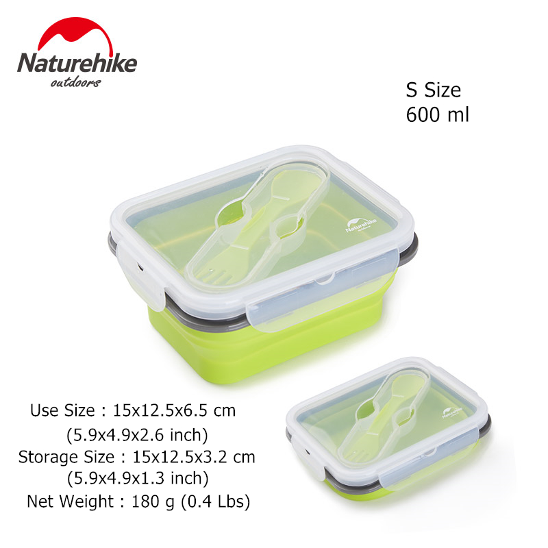 Naturehike Portable Foldable Outdoor Tableware Silicone Collapsible Lunch Box Camping Cutlery Cookware Food Storage Container: S Size