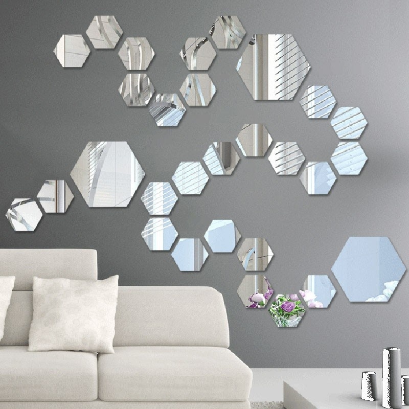 Decoración hexagonal 3D de 7 piezas para pared, adhesivo decorativo de espejo acrílico, decoración para habitación, arte para pared DIY, decoración para el hogar